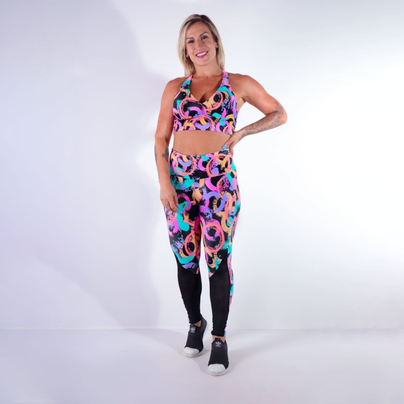 Calça Fitness Estampada com Recortes de Tela | Ref: 4.4.4159-3187