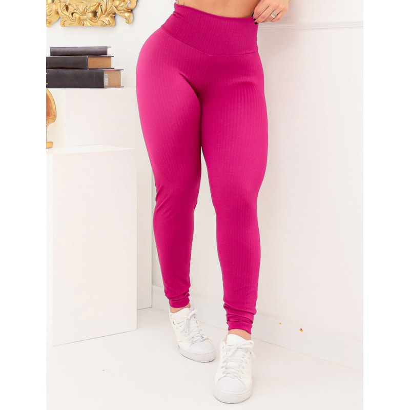 Calça Legging Cintura Alta de Poliamida Texturizada Rosa | Ref: 3.3.2542-07