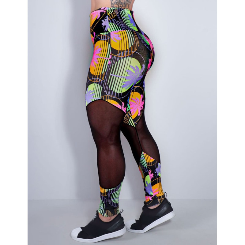 Calça Fitness Estampada com Recortes de Tule | Ref: 4.4.1712-3169