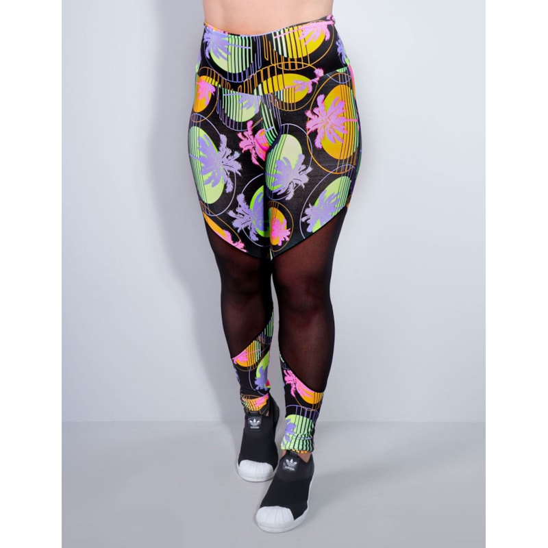 Calça Fitness Estampada com Recortes de Tule | Ref: 4.4.1712-3169