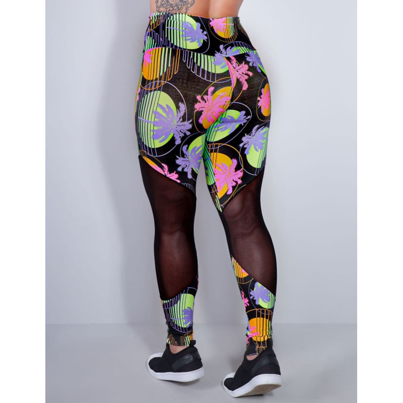 Calça Fitness Estampada com Recortes de Tule | Ref: 4.4.1712-3169