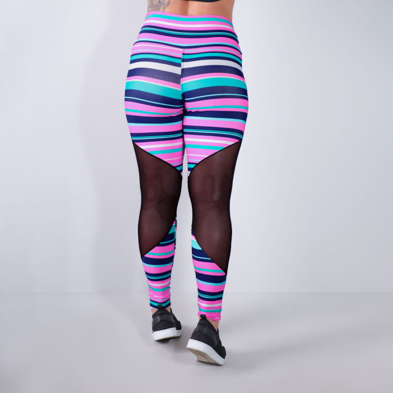 Calça Legging Estampada com Recortes de Tule Preto | Ref: 4.4.1712-3159