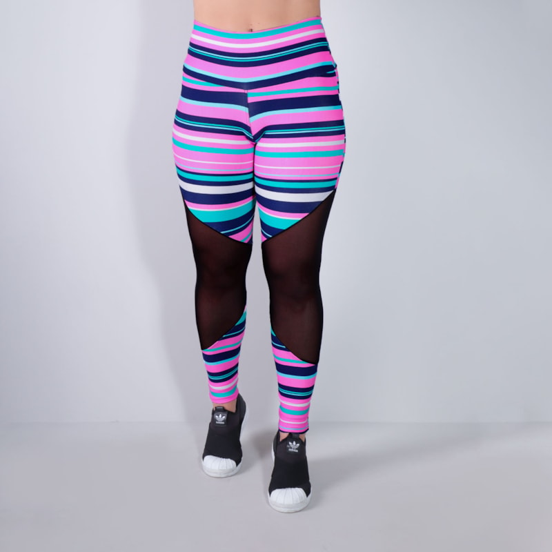 Calça Legging Estampada com Recortes de Tule Preto | Ref: 4.4.1712-3159