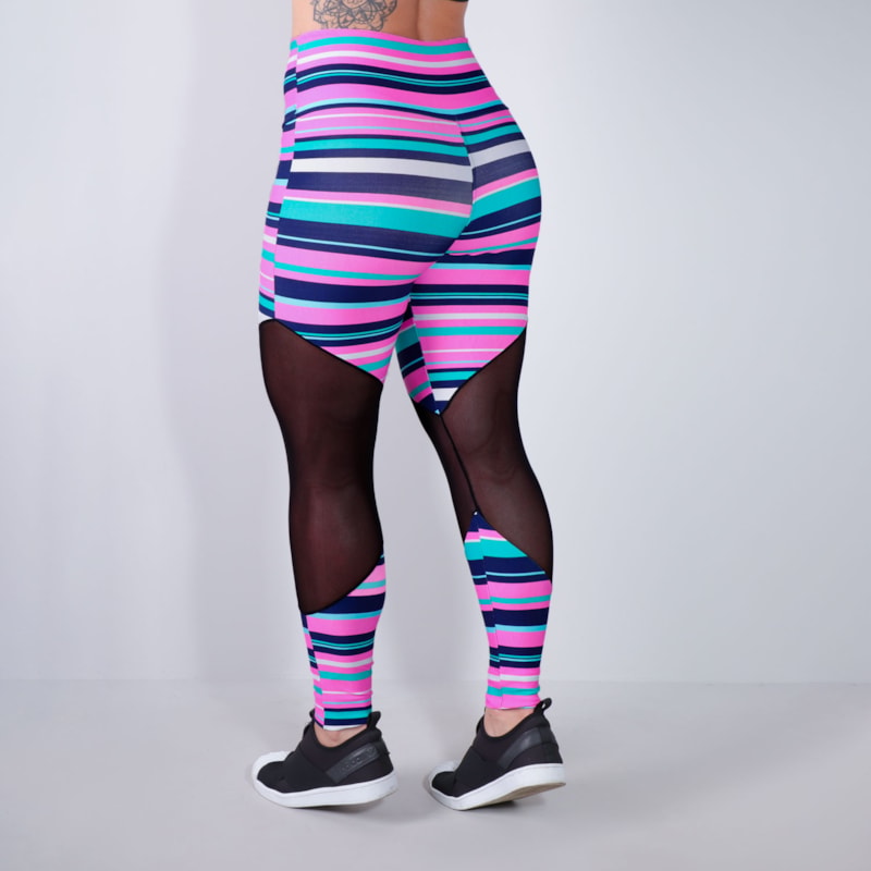 Calça Legging Estampada com Recortes de Tule Preto | Ref: 4.4.1712-3159