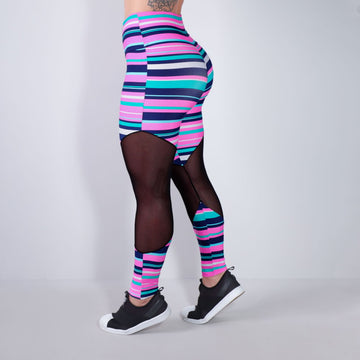 Calça Legging Estampada com Recortes de Tule Preto | Ref: 4.4.1712-3159