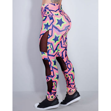 Calça Legging Estampada com Recortes de Tule Preto | Ref: 4.4.4252-3171
