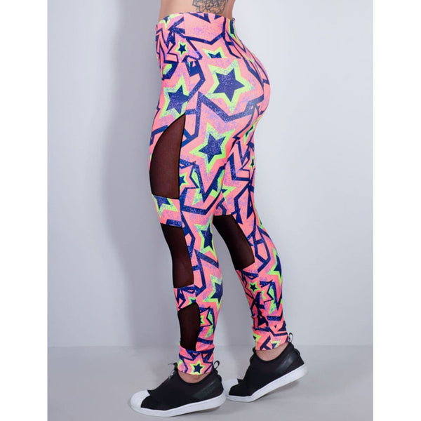 Calça Legging Estampada com Recortes de Tule Preto | Ref: 4.4.4252-3171