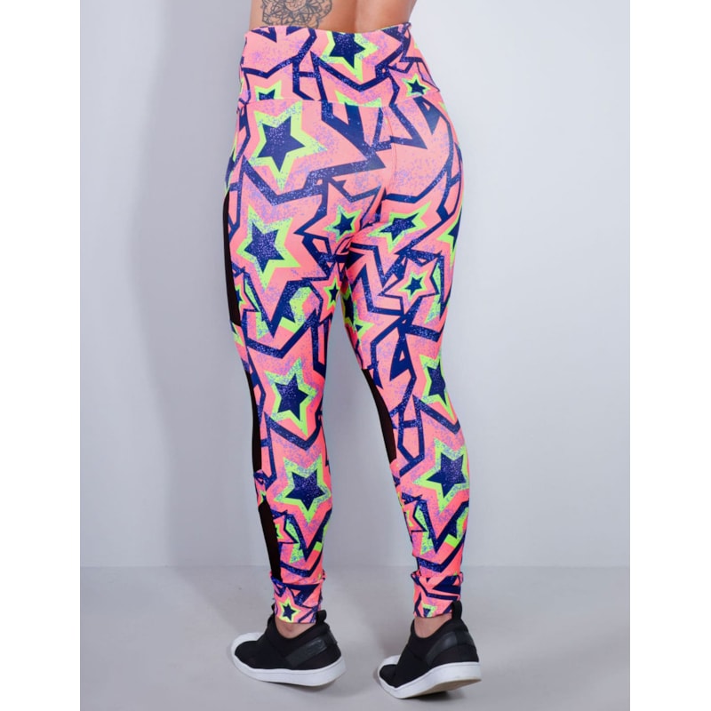 Calça Legging Estampada com Recortes de Tule Preto | Ref: 4.4.4252-3171