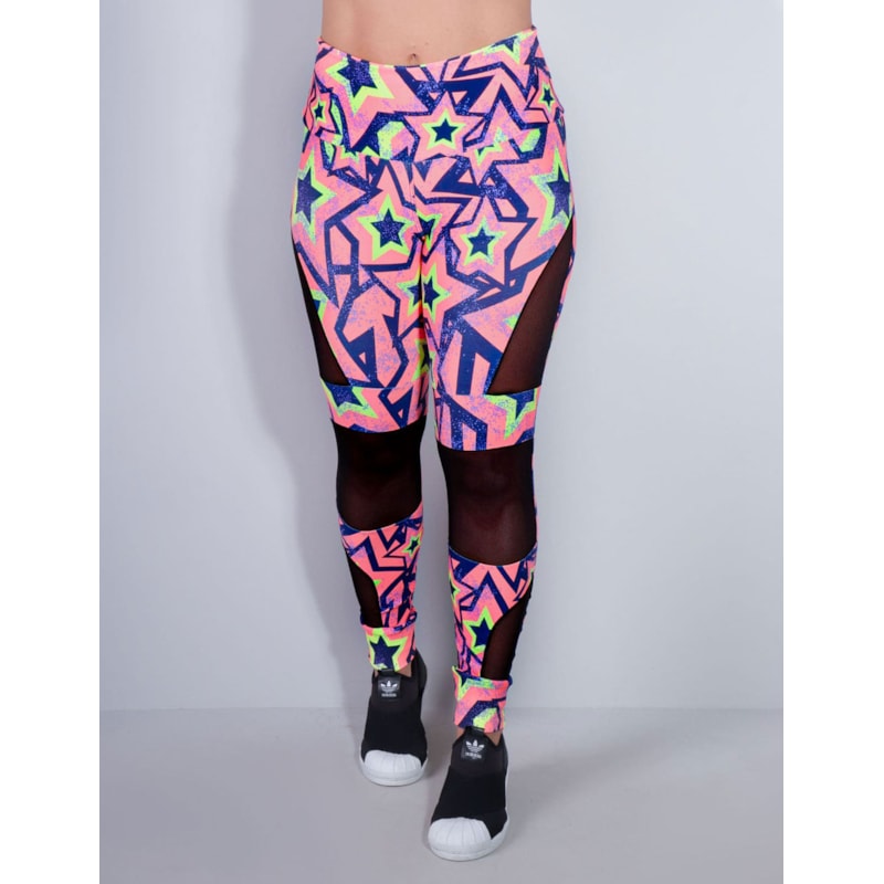 Calça Legging Estampada com Recortes de Tule Preto | Ref: 4.4.4252-3171