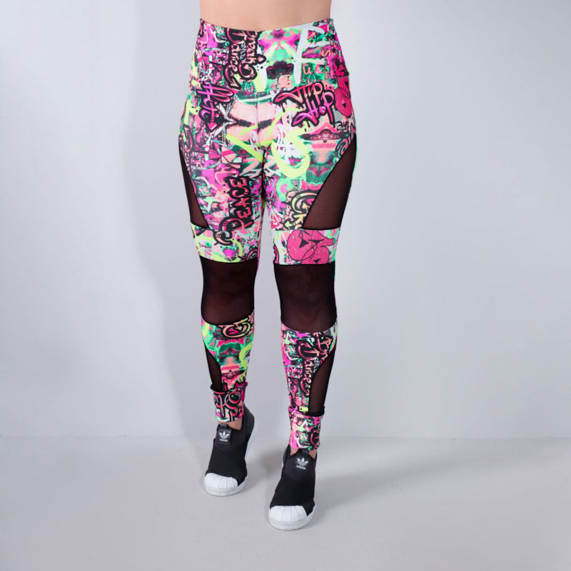 Calça Legging Estampada com Recortes de Tule | Ref: 4.4.4252-3165
