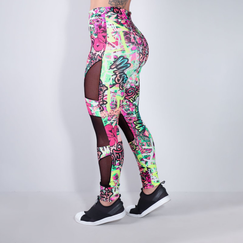 Calça Legging Estampada com Recortes de Tule | Ref: 4.4.4252-3165