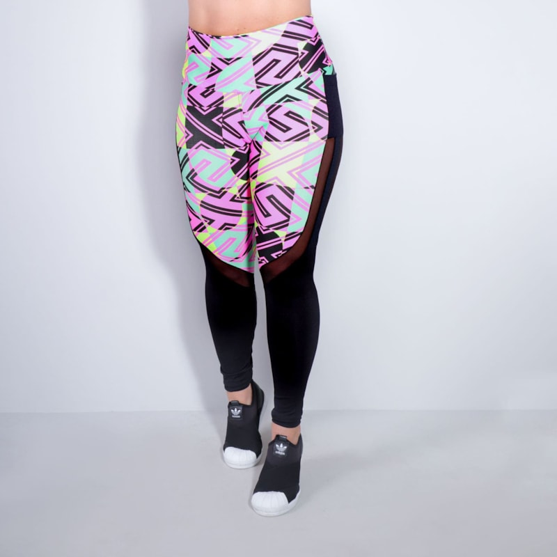Calça Legging Estampada com Tule e Bolsos | Ref: 4.4.1815-3183