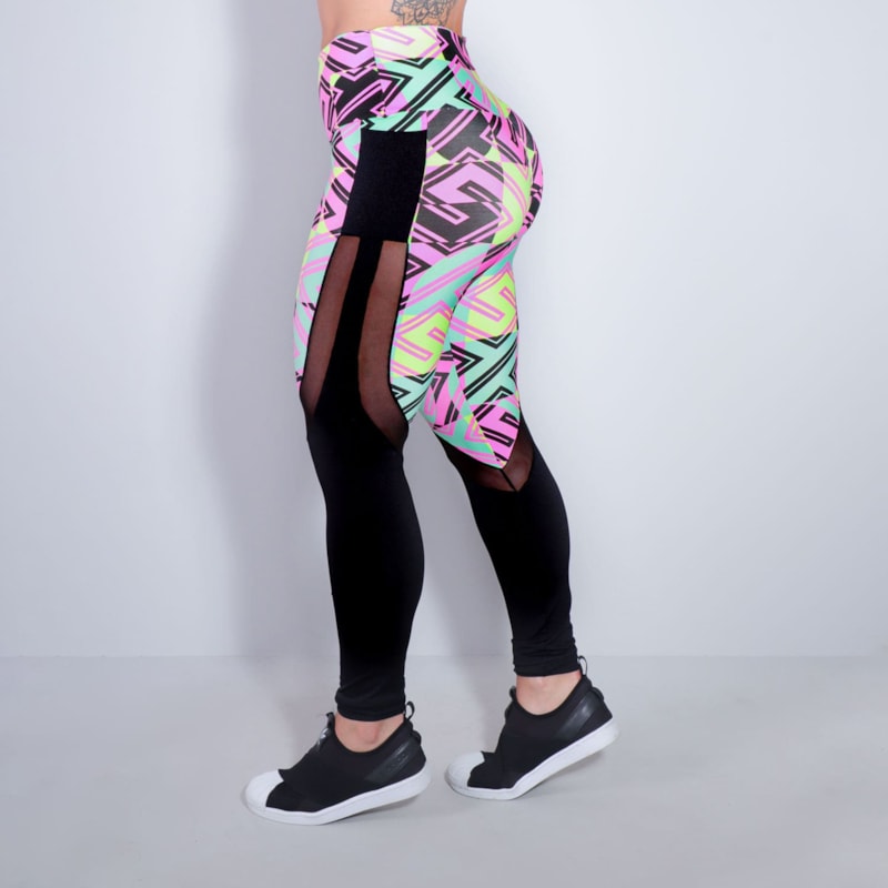 Calça Legging Estampada com Tule e Bolsos | Ref: 4.4.1815-3183