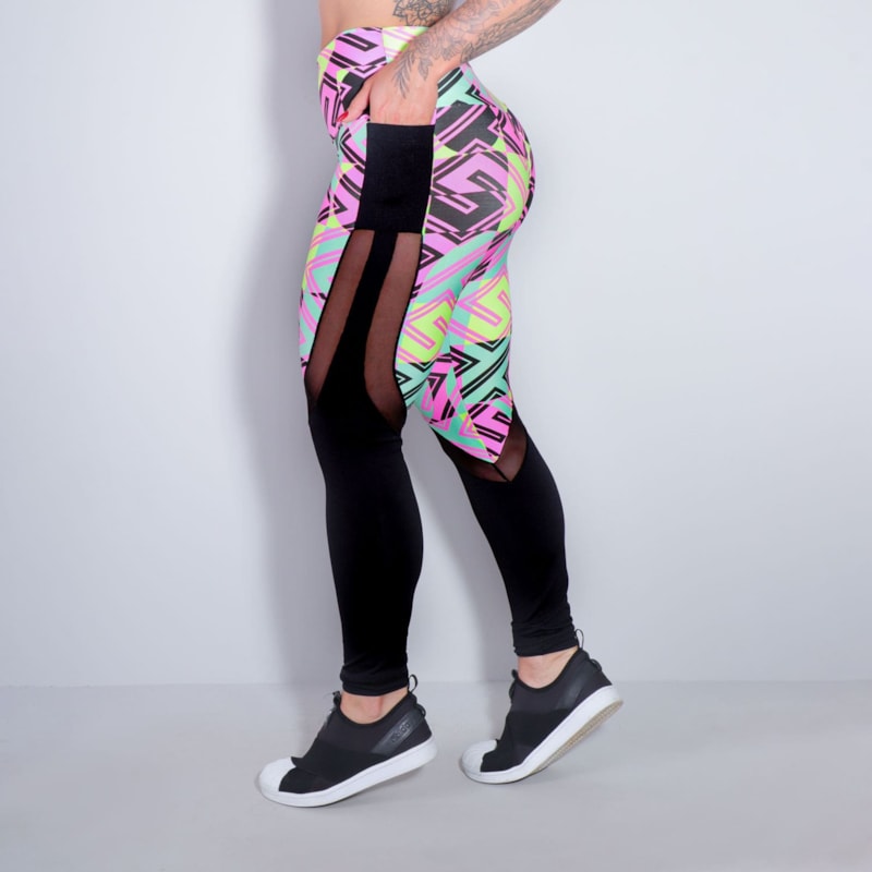 Calça Legging Estampada com Tule e Bolsos | Ref: 4.4.1815-3183