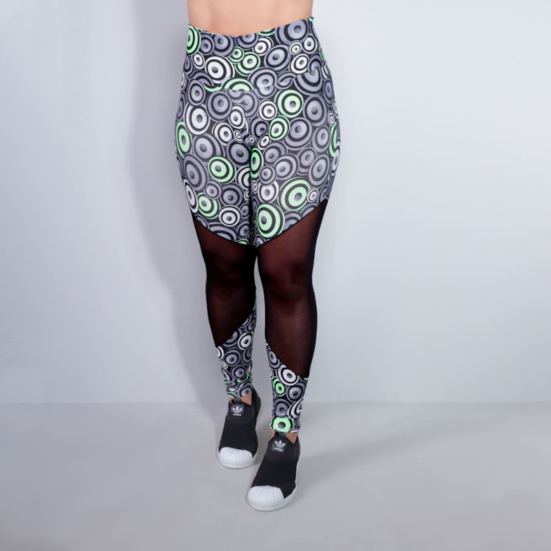 Calça Legging Estampada com Tule Preto nas Pernas | Ref: 4.4.1712-3174