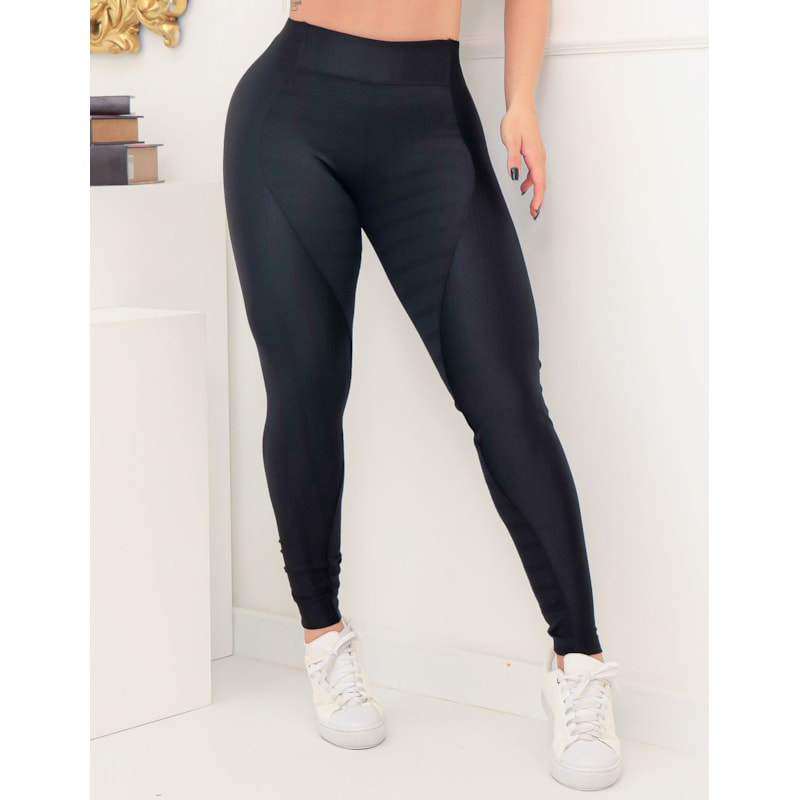 Calça Legging Fitness Preta Empina Bumbum com Textura | Ref: 3.3.2335-01