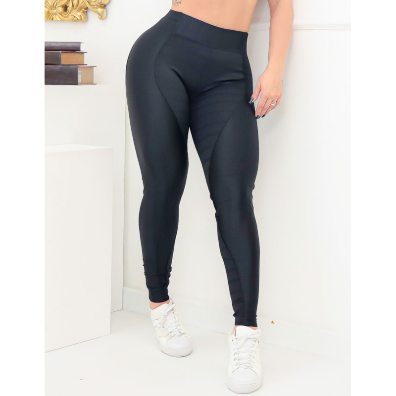 Calça Legging Fitness Preta Empina Bumbum com Textura | Ref: 3.3.2335-01