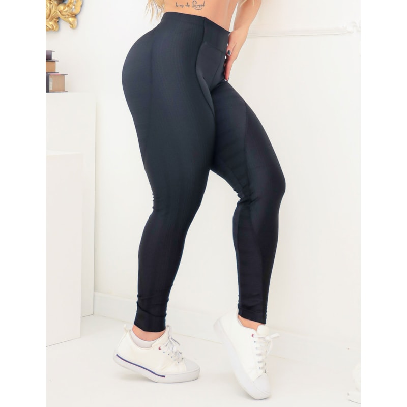 Calça Legging Fitness Preta Empina Bumbum com Textura | Ref: 3.3.2335-01