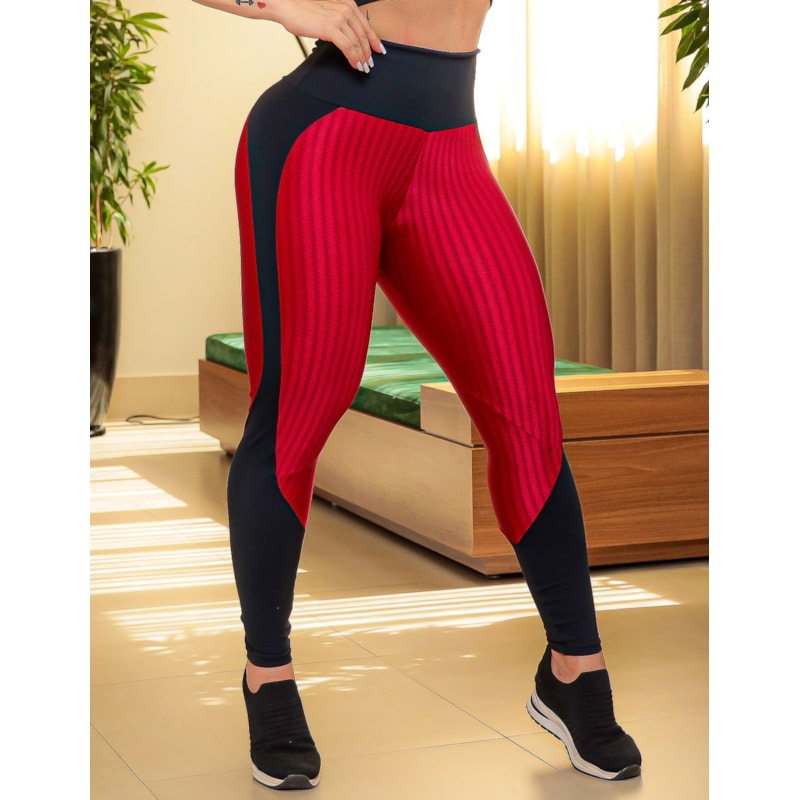 Calça Legging Fusô Ikat Rosset Vermelho e Recortes em Poliamida | Ref: 3.3.2026-11