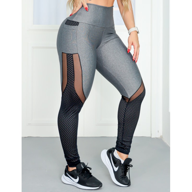 Calça Legging Mescla com Bolsos e Recortes nas Pernas | Ref: 4.4.4048-0301