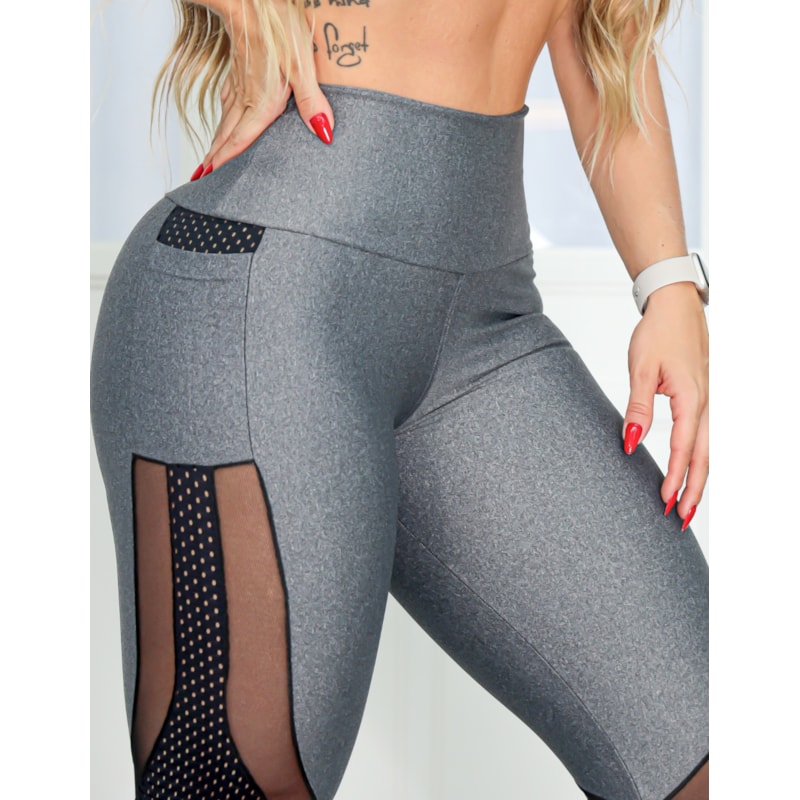 Calça Legging Mescla com Bolsos e Recortes nas Pernas | Ref: 4.4.4048-0301