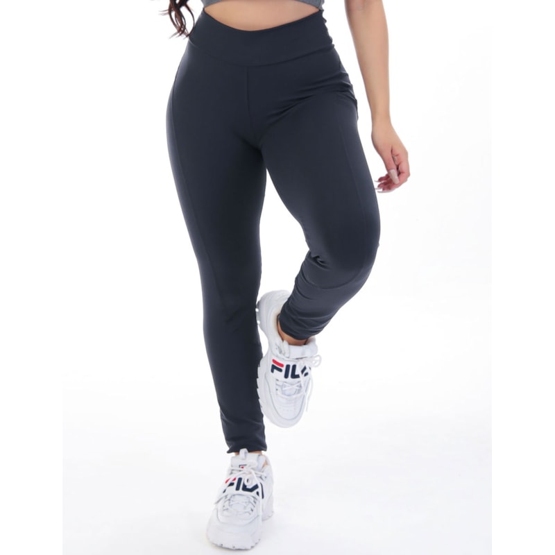 Calça Legging Preta de Poliamida Valoriza Bumbum com Bolsos | Ref: 3.3.2540-01