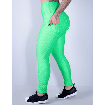 Calça Legging Verde de Poliamida Texturizada com Bolsos | Ref: 3.3.2529-05