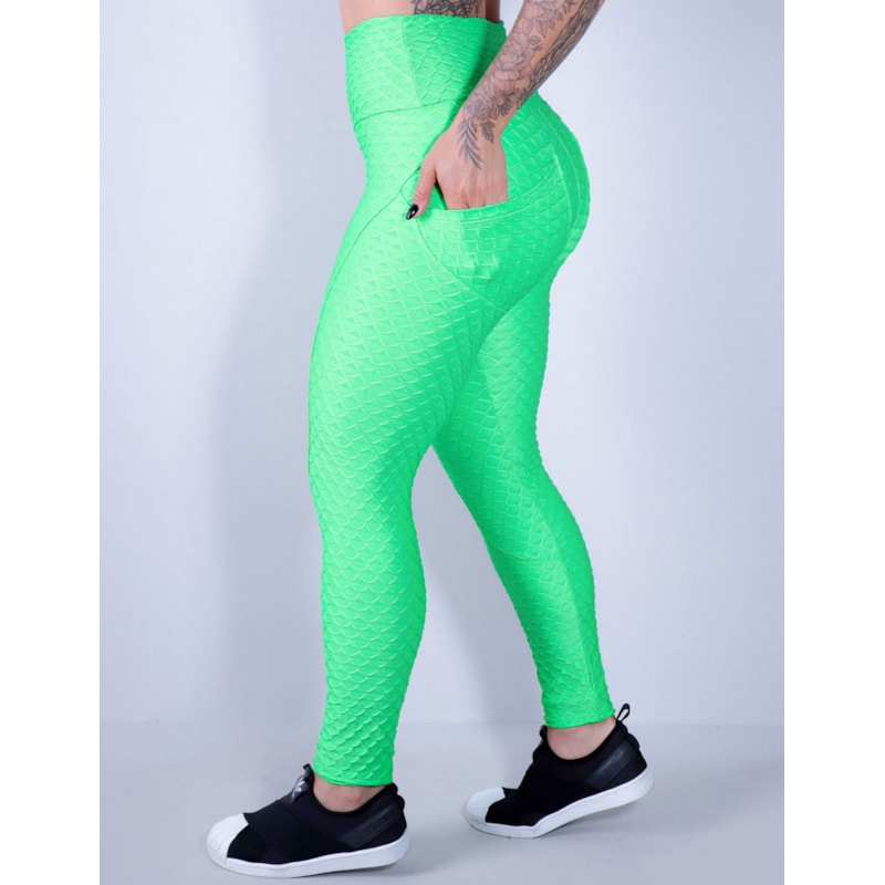 Calça Legging Verde de Poliamida Texturizada com Bolsos | Ref: 3.3.2529-05