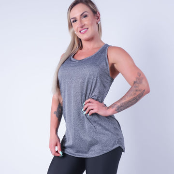 Camiseta Feminina Fitness em Dry Fit Alongada Mescla | Ref: 3.3.2195-03