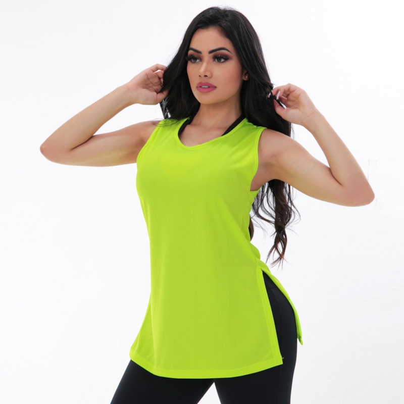 Camiseta Feminina Regata em Dry Fit Amarelo Neon | Ref: 4.4.4389-36