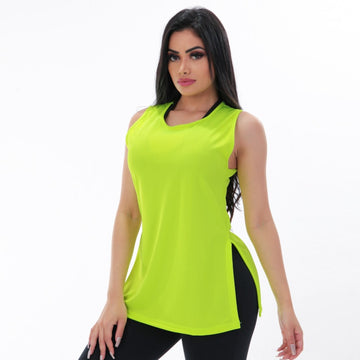 Camiseta Feminina Regata em Dry Fit Amarelo Neon | Ref: 4.4.4389-36
