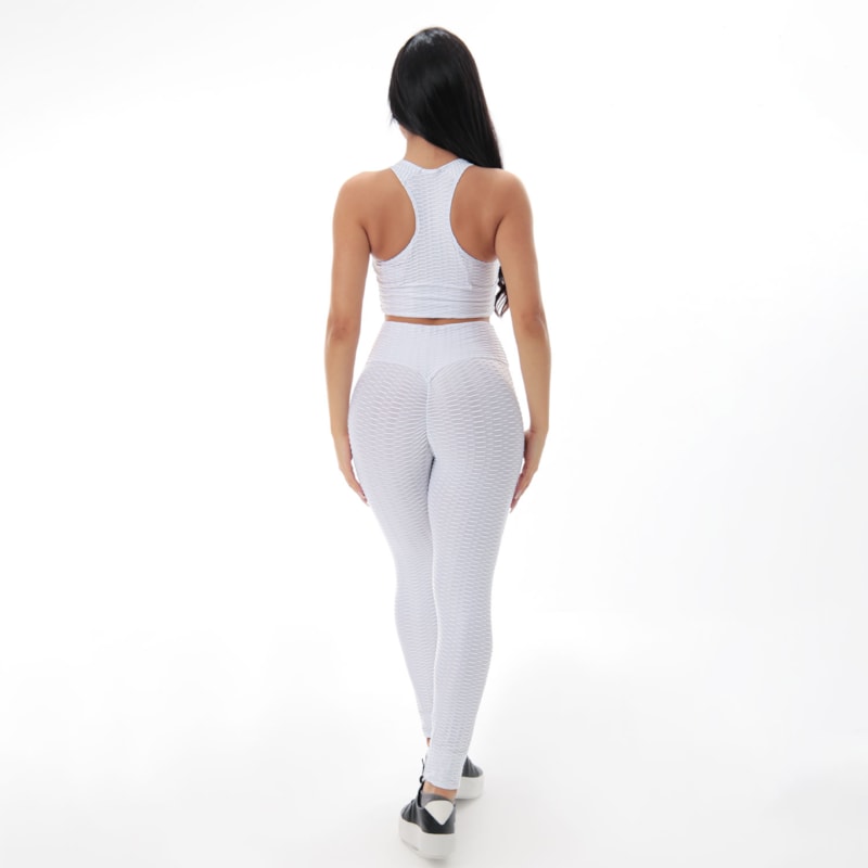 Conjunto de Academia Feminino Texturizado 3D em Cirrê Branco | Ref: 8.8.0164-02
