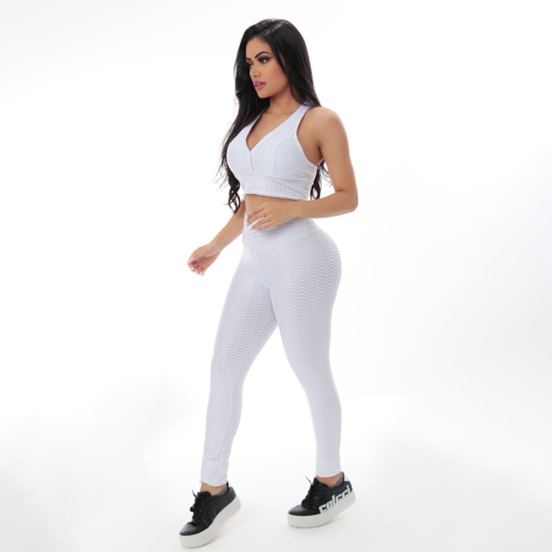 Conjunto de Academia Feminino Texturizado 3D em Cirrê Branco | Ref: 8.8.0164-02