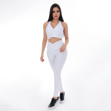 Conjunto de Academia Feminino Texturizado 3D em Cirrê Branco | Ref: 8.8.0164-02