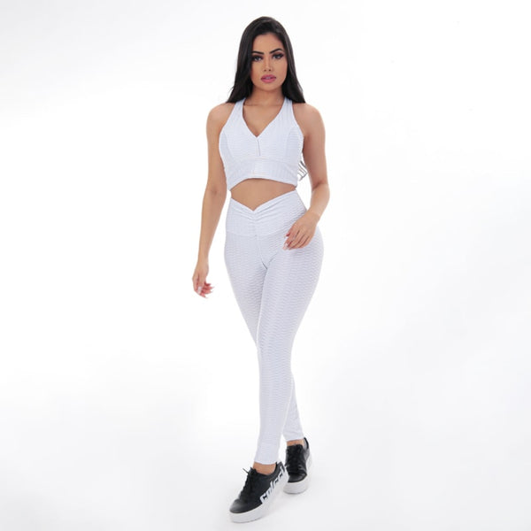 Conjunto de Academia Feminino Texturizado 3D em Cirrê Branco | Ref: 8.8.0164-02