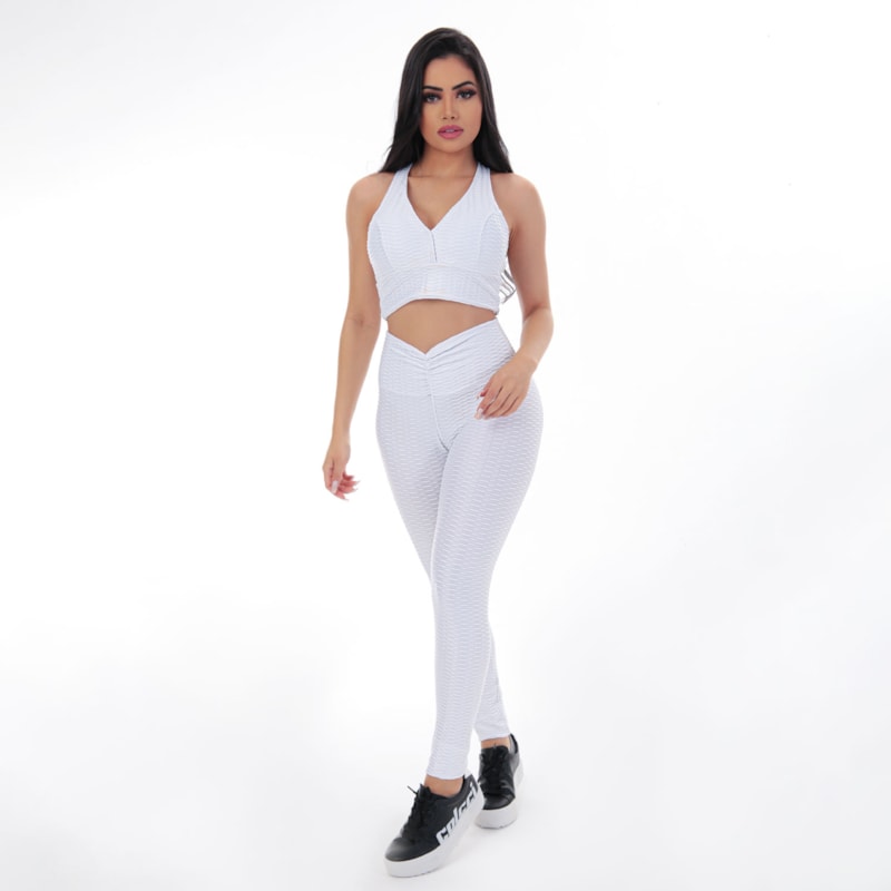 Conjunto de Academia Feminino Texturizado 3D em Cirrê Branco | Ref: 8.8.0164-02