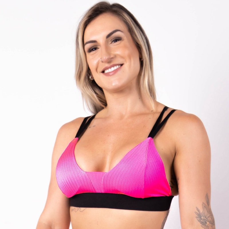 Conjunto em Poliamida Texturizada Calça Cintura Alta e Top Rosa Neon | Ref: 6.6.0107-39