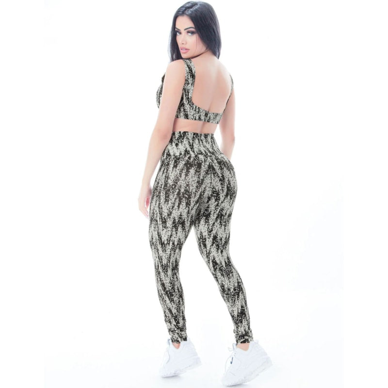 Conjunto Estampado Fitness Cropped e Calça com Cós Alto | 8.8.0162-3203