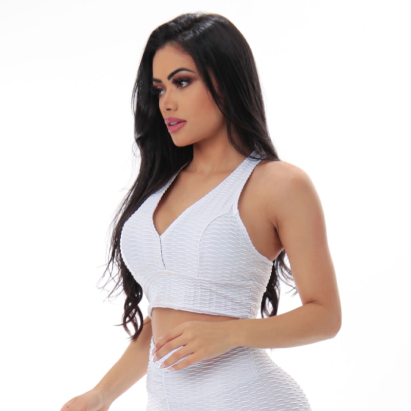 Cropped de Academia Branco em Cirrê 3D com Bojo Removível | Ref: 3.3.2559-02
