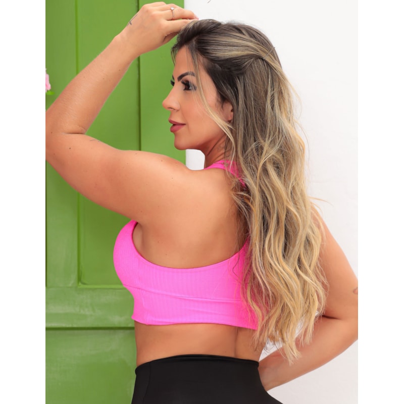 Cropped Feminino com Bojo Removível Rosa Neon | Ref: 3.3.2337-39