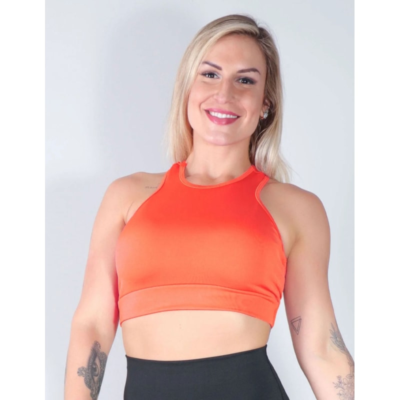 Cropped Feminino Fitness Laranja Neon sem Bojo | Ref: 4.4.4091-37