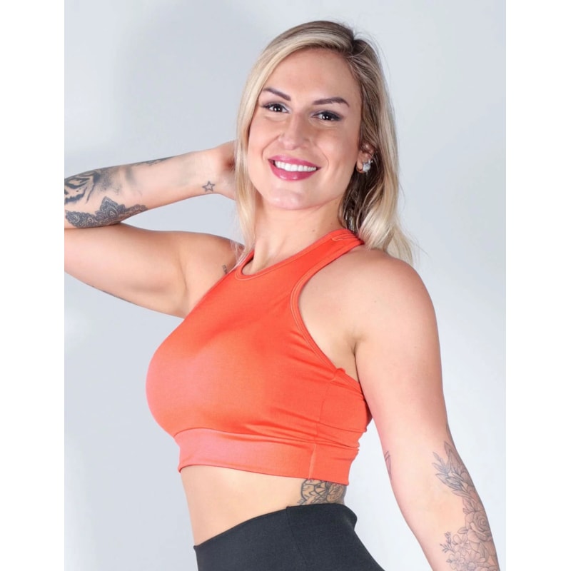 Cropped Feminino Fitness Laranja Neon sem Bojo | Ref: 4.4.4091-37