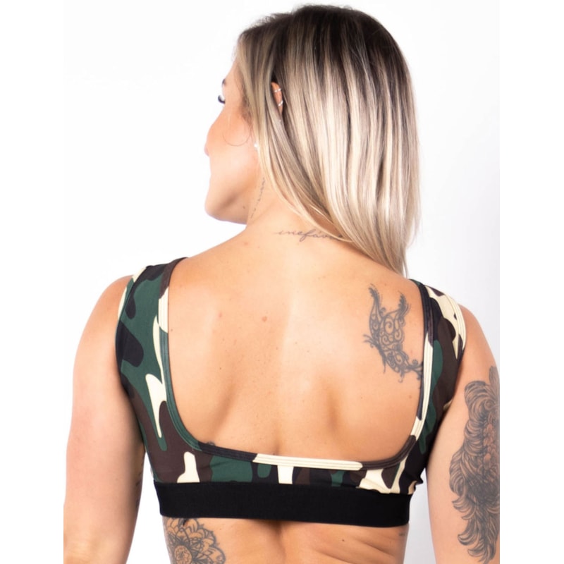 Cropped Fitness Feminino sem Bojo com Estampa Camuflada | Ref: 4.4.4413-852