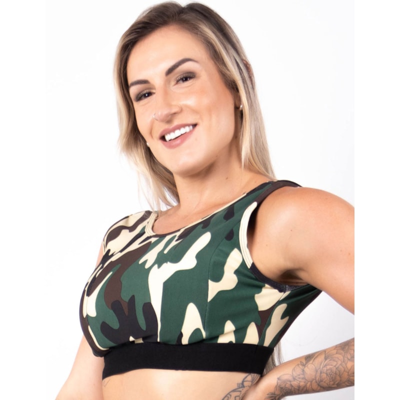 Cropped Fitness Feminino sem Bojo com Estampa Camuflada | Ref: 4.4.4413-852
