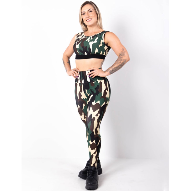 Cropped Fitness Feminino sem Bojo com Estampa Camuflada | Ref: 4.4.4413-852