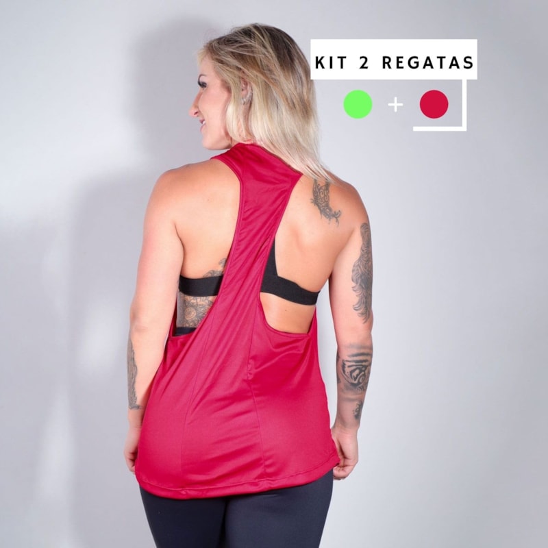 Kit Fitness Com 2 Regatas de Dry Fit nas Cores Verde neon e Vinho | Ref: KITREGATA-01