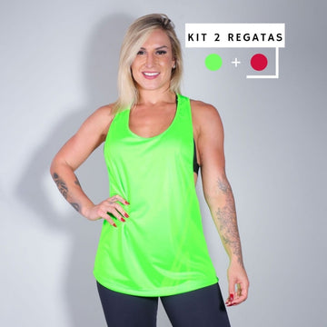 Kit Fitness Com 2 Regatas de Dry Fit nas Cores Verde neon e Vinho | Ref: KITREGATA-01