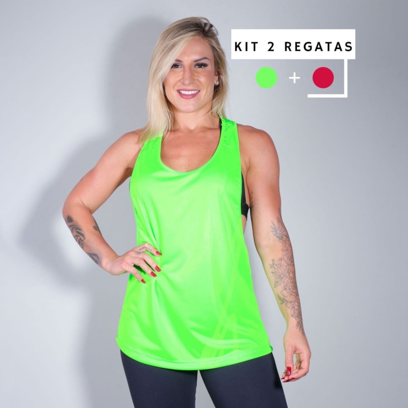 Kit Fitness Com 2 Regatas de Dry Fit nas Cores Verde neon e Vinho | Ref: KITREGATA-01