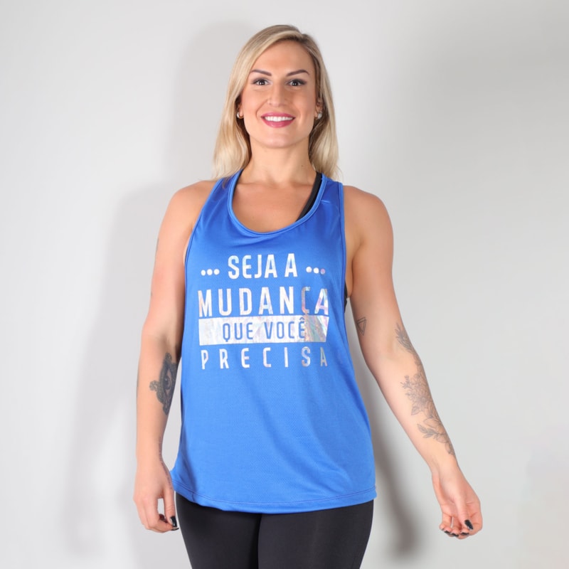 Regata Azul em Dry Fit com Estampa de Frase Motivacional | Ref: 3.3.2165MUDANCA-06