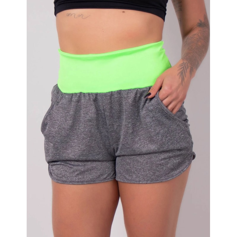 Short Dry Fit Mescla com Bolsos e Cós Verde | Ref: 4.4.1722-0503